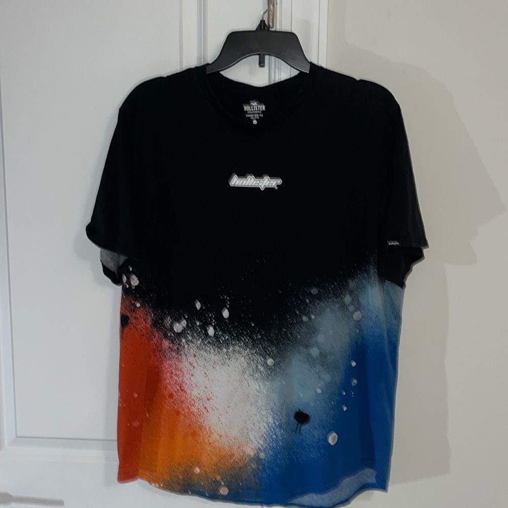 Hollister Curved Hem Splatter Rainbow Paint Ball Painter T Tee Shirt XXL Slim